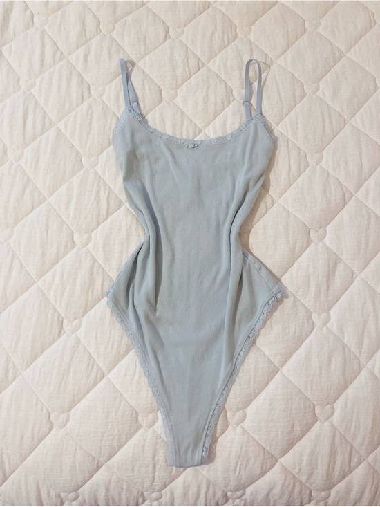 SKIMS Tops - ྀིྀིྀིྀིྀི skims soft lounge lace logo pointelle bodysuit in light blue